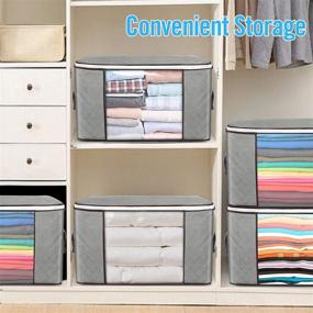 img 1 attached to 👚 Txtsegose Large Capacity Clothes Storage Bag - Organizer with Clear Window, Reinforced Handle, Foldable Containers - 3 Pack, Gray