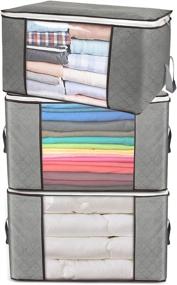 img 4 attached to 👚 Txtsegose Large Capacity Clothes Storage Bag - Organizer with Clear Window, Reinforced Handle, Foldable Containers - 3 Pack, Gray