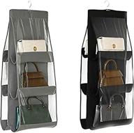 👜 lxtaoler hanging handbag purse organizer, set of 2, 6 pockets, dust-proof storage holder bags for wardrobe closet space saving, washable - black+grey logo