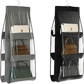 img 3 attached to 👜 LXTaoler Hanging Handbag Purse Organizer, Set of 2, 6 Pockets, Dust-Proof Storage Holder Bags for Wardrobe Closet Space Saving, Washable - Black+Grey