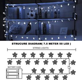 img 2 attached to 🎄 INAROCK Christmas Snowflake String Lights – 16.4ft 50 LED, 8 Modes – Waterproof Winter Fairy Lights for Indoor Outdoor Decorations, Battery Powered