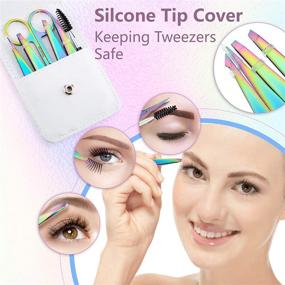 img 2 attached to 💫 Ultimate 6-Piece Rainbow Eyebrow Tweezers Set: Curved Scissors, Brush & Stainless Steel Tools in Storage Case - Perfect Beauty Arsenal for Women and Girls!