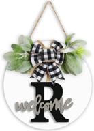 🌲 personalized 26" initial last name monogram wreath welcome sign - front door decor hanger for home outdoor indoor, farmhouse christmas holiday wood hanging porch decoration (r) логотип