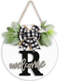 img 4 attached to 🌲 Personalized 26" Initial Last Name Monogram Wreath Welcome Sign - Front Door Decor Hanger for Home Outdoor Indoor, Farmhouse Christmas Holiday Wood Hanging Porch Decoration (R)