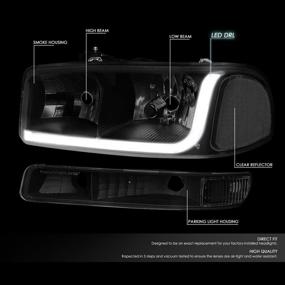img 3 attached to DNA Motoring HL-LB-SIERRA99-BK-SM-CL1 4PCs LED Daytime Running Light Strip Headlight with Bumper Lamp Set for 1999-2007 GMC Sierra and Yukon, in Black Smoked Clear