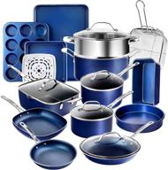 🍳 granitestone blue 20 piece pots and pans set: ultra nonstick cookware with mineral & diamond surface, oven & dishwasher safe – 100% pfoa free logo