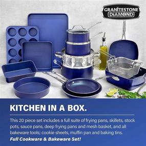 img 3 attached to 🍳 Granitestone Blue 20 Piece Pots and Pans Set: Ultra Nonstick Cookware with Mineral & Diamond Surface, Oven & Dishwasher Safe – 100% PFOA Free