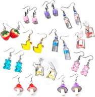 quirky and playful: 12 pairs of cute, weird and funny earrings including goldfish, water bottle, and milk tea dangles for girls and women logo
