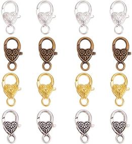 img 4 attached to 🐼 PandaHall Elite 32 Pcs Tibetan Style Alloy Heart Lobster Claw Clasps Cord End 25.5x14x6mm Jewelry Making Set - 4 Color Variations