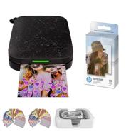 🖨️ enhanced hp sprocket photo printer (2nd generation) for instant printing of social media photos on 2x3 sticky-backed paper (black) + 50 sheets photo paper bundle + usb cable + 60 decorative stick-on border frames logo