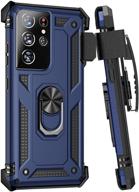 📱 samsung galaxy s21 ultra case with belt clip holster - kickstand, magnetic car mount compatible, military grade heavy duty shockproof cover (blue) logo