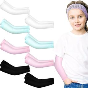 img 4 attached to 👧 Hicarer Kids Sun Protection Arm Sleeves: Cooling Ice Silk Arm Covers for Cycling, Golf & Outdoor Sports (10 Pairs)