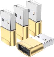 4-pack адаптеров usb c female к usb male - адаптеры кабеля зарядки type c к usb a. совместимый с iphone 12 13 pro max, ipad 2020, samsung galaxy s20 plus ultra, google pixel 4 xl (золото) логотип