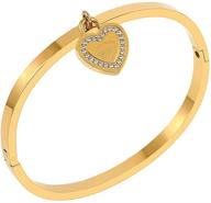 jinhui jewelry forever love gift: 18k rose gold/gold/silver bangle bracelet with heart pendant and engraved love letters for women - size 6.5'' logo