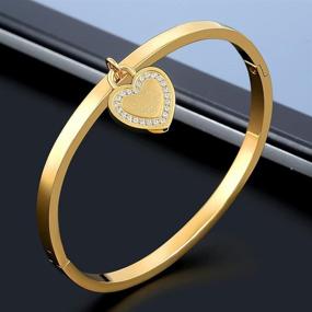 img 2 attached to JINHUI Jewelry Forever Love Gift: 18K Rose Gold/Gold/Silver Bangle Bracelet with Heart Pendant and Engraved Love Letters for Women - Size 6.5''