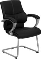 стильное и удобное стул для приема гостей с черным кожезаменителем и серебристым каркасом флэш-мебель. логотип