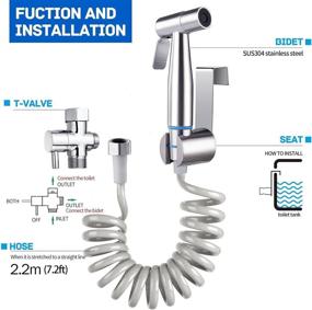 img 3 attached to 🚿 TURLEE Handheld Bidet Sprayer with Brass T-valve Adapter - Adjustable Water Pressure Control, Retractable Spring Hose for Feminine Wash & Free Mounting Bracket