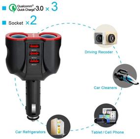 img 2 attached to 🚀 Rocketek 2 Socket + 3 QC3.0 USB Port Car Charger 120W: Ultimate 5-in-1 Multifunction Adapter for Smart Devices