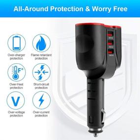 img 1 attached to 🚀 Rocketek 2 Socket + 3 QC3.0 USB Port Car Charger 120W: Ultimate 5-in-1 Multifunction Adapter for Smart Devices