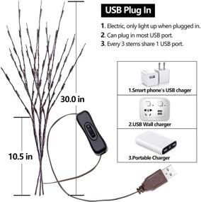 img 1 attached to 🌿 Enhance Your Décor with 3 Pack Twig Lights - USB Plug-in Branches with 60 LED Bulbs: Romantic Decorative Lights for Vase, Indoor & Party (Warm Yellow)