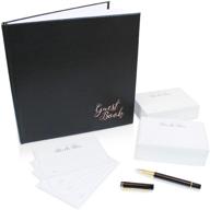 elegant tophat leather wedding guest book set: complete with professional picture frame, guest cards, and polaroid-friendly blank pages (96 pages) logo