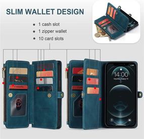 img 2 attached to 🔵 Blue Caseme Magnetic Wallet Case for iPhone 12 Pro Max (6.7") - Compatible with MagSafe Charger, Zipper Folio Design with Card Holder & Magnetic Closure