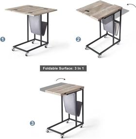 img 3 attached to Foldable C End Table on Wheels - LINSY HOME: Ideal Over Couch Table for Living Room Bedroom