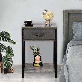img 3 attached to 🌙 LESHUFAM Stone Grey Nightstand: Stylish Bedside Table with Drawer and Storage Shelves for Bedroom and Living Room, Gray/Black