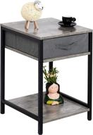 🌙 leshufam stone grey nightstand: stylish bedside table with drawer and storage shelves for bedroom and living room, gray/black logo