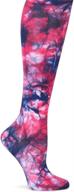 👩 nurse mates wide calf compression trouser sock for women (navy raspberry tie dye) - 12-14 mmhg логотип