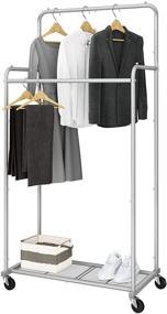 img 4 attached to Efficient and Durable Double Rod Clothes Garment Rack with Rolling Wheels and 4 Hooks - Simplify Your Clothing Organization!