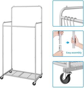 img 2 attached to Efficient and Durable Double Rod Clothes Garment Rack with Rolling Wheels and 4 Hooks - Simplify Your Clothing Organization!