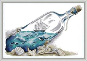 img 4 attached to 🎨 YEESAM ART Cross Stitch Kit: Blue Sea in a Bottle - Easy DIY Embroidery for Beginners - 11CT 54×38cm Stamped Needlework with Preprinted Patterns - Perfect Christmas Gift