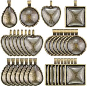 img 4 attached to 🎉 Crafting DIY Jewelry Gift Making Set - Maicreafie 64 Pieces Pendant Trays with 4 Styles: 32pcs Round, Square, Heart, and Teardrop, plus 32pcs Bright Glass Cabochon Dome Tiles in Bronze