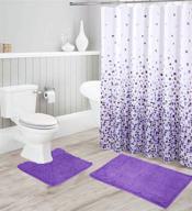jasmine purple chenille soft rug bath set - bath mat, contour mat, shower curtain & stainless steel roller ball hooks - non-slip logo