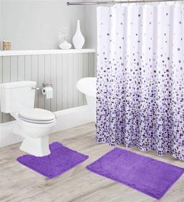 img 2 attached to Jasmine Purple Chenille Soft Rug Bath Set - Bath Mat, Contour Mat, Shower Curtain & Stainless Steel Roller Ball Hooks - Non-Slip