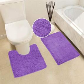 img 1 attached to Jasmine Purple Chenille Soft Rug Bath Set - Bath Mat, Contour Mat, Shower Curtain & Stainless Steel Roller Ball Hooks - Non-Slip