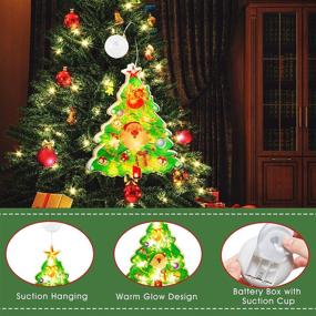 img 3 attached to WAYCOM 3-Piece Christmas Window Light Decorations Set with Suction Cup, Hanging Santa Claus Bell and Christmas Tree Lights, Window Curtain String Lights for Festive Décor