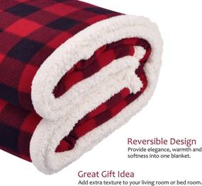 img 3 attached to 🔽 Super Soft 50"x60" Red Buffalo Plaid Sherpa Throw Blanket - Warm Comfy Plush Fleece Bedding for Couch, Cabin, and TV