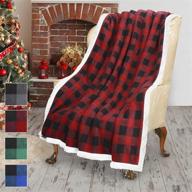 🔽 super soft 50"x60" red buffalo plaid sherpa throw blanket - warm comfy plush fleece bedding for couch, cabin, and tv логотип