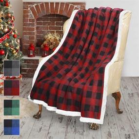 img 4 attached to 🔽 Super Soft 50"x60" Red Buffalo Plaid Sherpa Throw Blanket - Warm Comfy Plush Fleece Bedding for Couch, Cabin, and TV