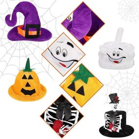 img 1 attached to 🎃 Set of 4 Halloween Hats: Witch Hat, White Pumpkin Hat, Pumpkin Smile Face Hat, and Skull Hat - Perfect for Halloween Holiday Party Favors and Supplies