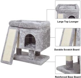 img 2 attached to SYANDLVY Small Cat Tree: Modern Activity Tower with Padded Perch, Kittens Condo, Scratching Post, and Board - Cat Cave Included