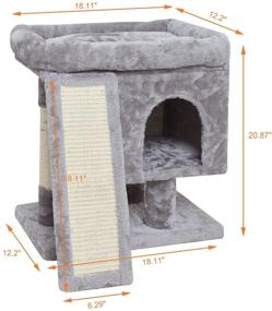 img 3 attached to SYANDLVY Small Cat Tree: Modern Activity Tower with Padded Perch, Kittens Condo, Scratching Post, and Board - Cat Cave Included