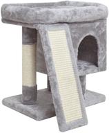 syandlvy small cat tree: modern activity tower with padded perch, kittens condo, scratching post, and board - cat cave included logo