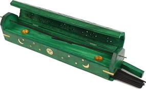 img 2 attached to 🪔 Coffin Style Incense Stick Holder with Sun Moon Star Handmade Brass Inlays - 2 Pack (Green Wood)