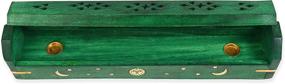 img 1 attached to 🪔 Coffin Style Incense Stick Holder with Sun Moon Star Handmade Brass Inlays - 2 Pack (Green Wood)