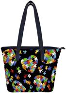 colorful autism puzzle pieces heart tote bag: funny large capacity shoulder bag for daily work, school, business, travel logo