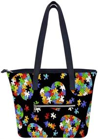 img 3 attached to Colorful Autism Puzzle Pieces Heart Tote Bag: Funny Large Capacity Shoulder Bag for Daily Work, School, Business, Travel