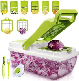 img 4 attached to 🥕 12-in-1 Multifunctional Veggie Chopper Onion Cutter with Mandoline Slicer, Container, and 6 Stainless Steel Blades - Includes Citrus Reamer, Peeler, and Brush